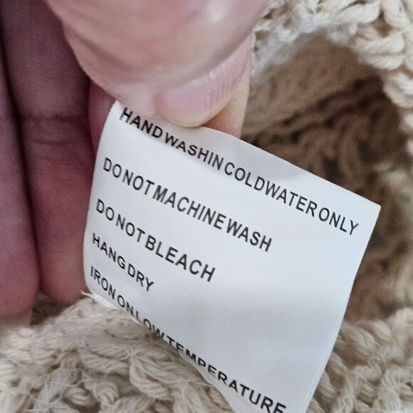 Solitaire Large Boho Festival Crochet Top Beige Knit Short Sleeve - Picture 7 of 9